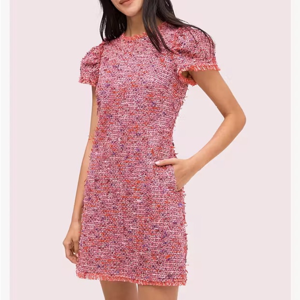 Kate Spade New York Flutter Sleeve Pink Tweed Mini Dress